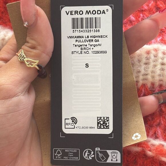 Vero Moda Kamma Variegated Stripe Mock Neck‎ Sweater Small Tangerine Tango Deta - Picture 5 of 8